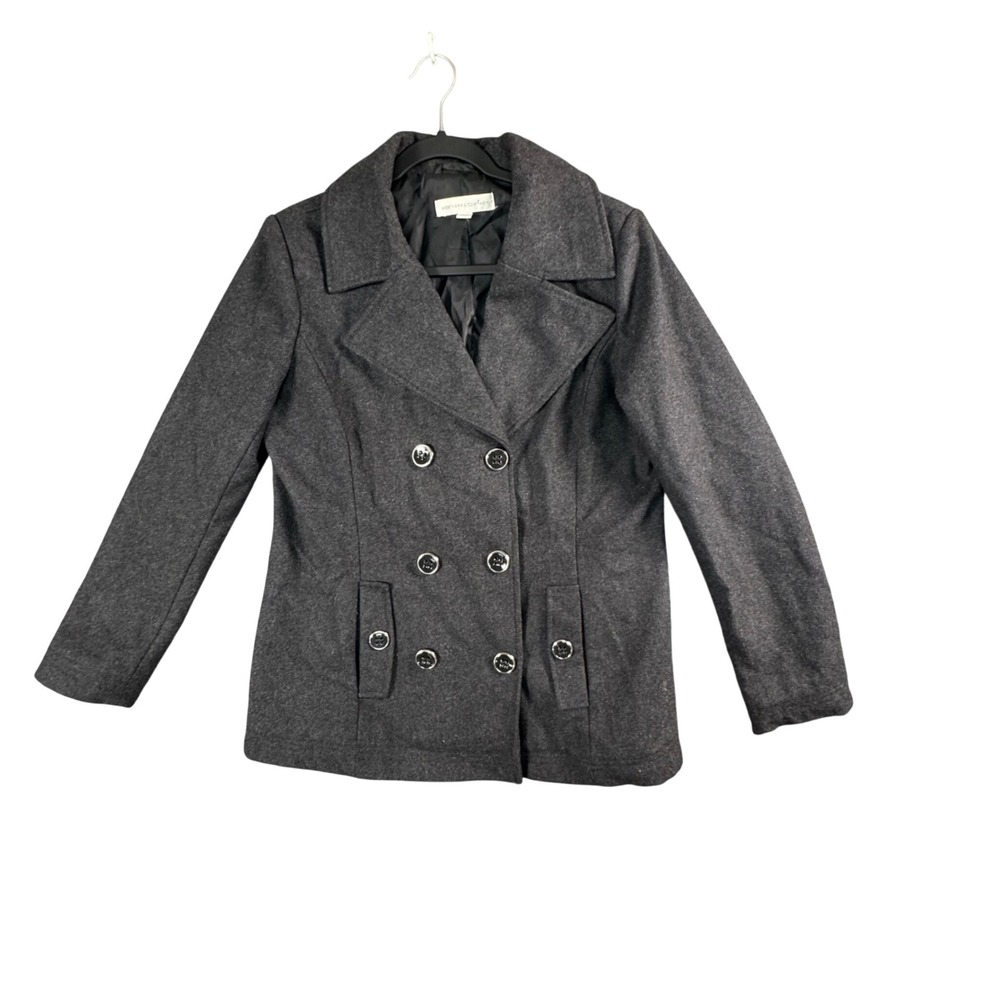 New York & Company Womens Charcoal Gray Double Breasted Peacoat Medium